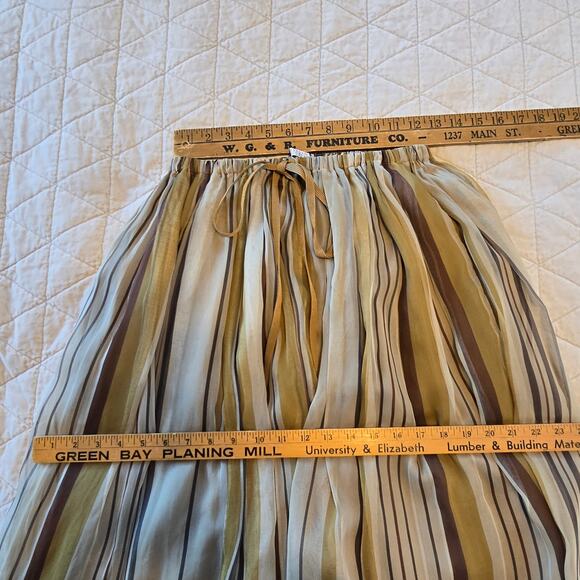 Brunello Cucinelli Striped Silk Organza Long Skirt Womens 4 Gold Burgundy Luxury - Picture 11 of 14